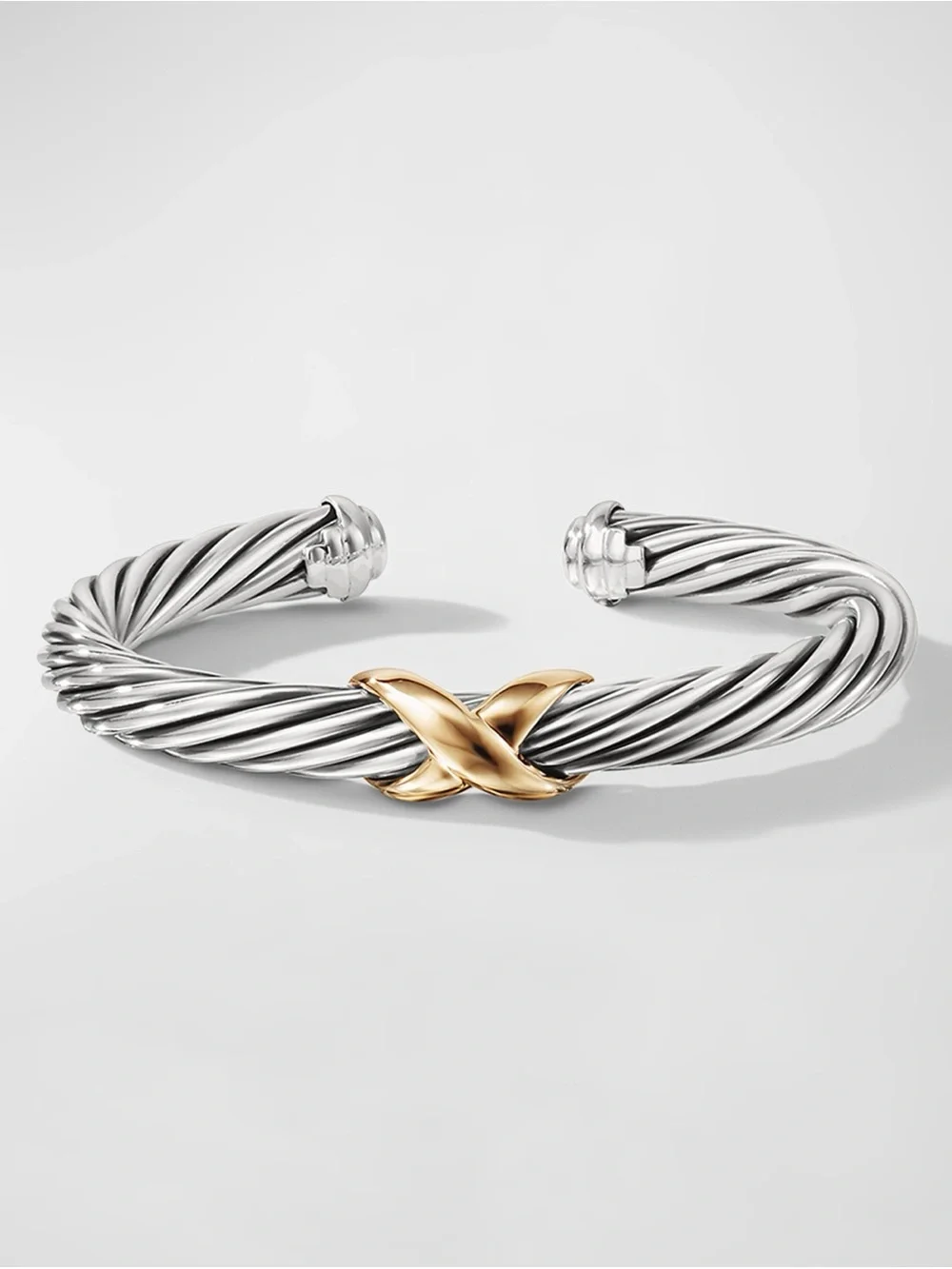 David Yurman Silver Cable Cuff Bracelet with Gold X Accent - Picture 1 of 7